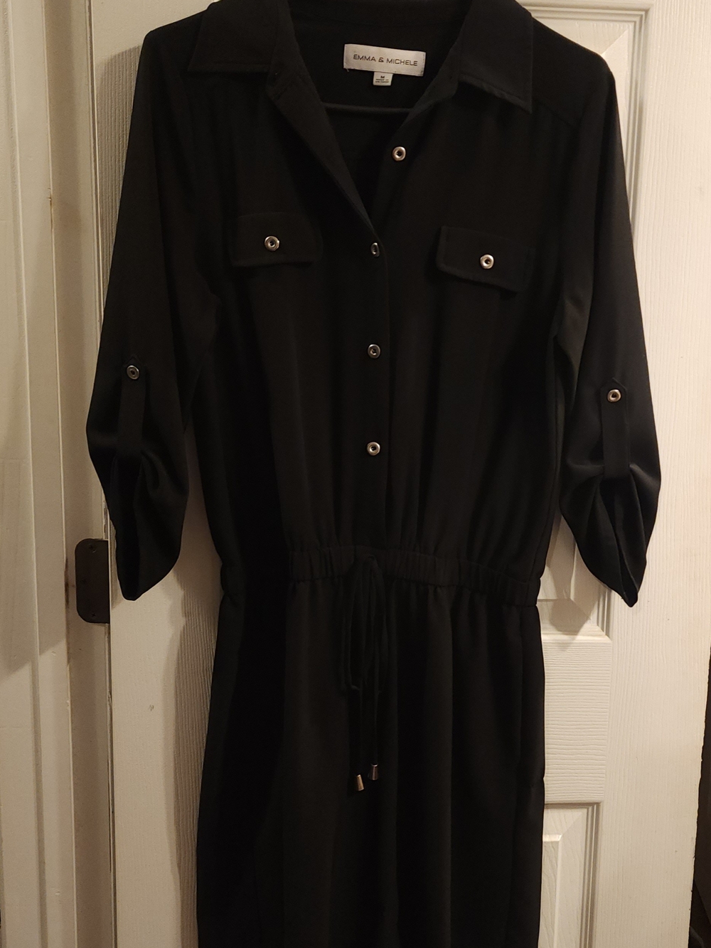 Black 3/4 Sleeve Button-Front Rhomper Medium